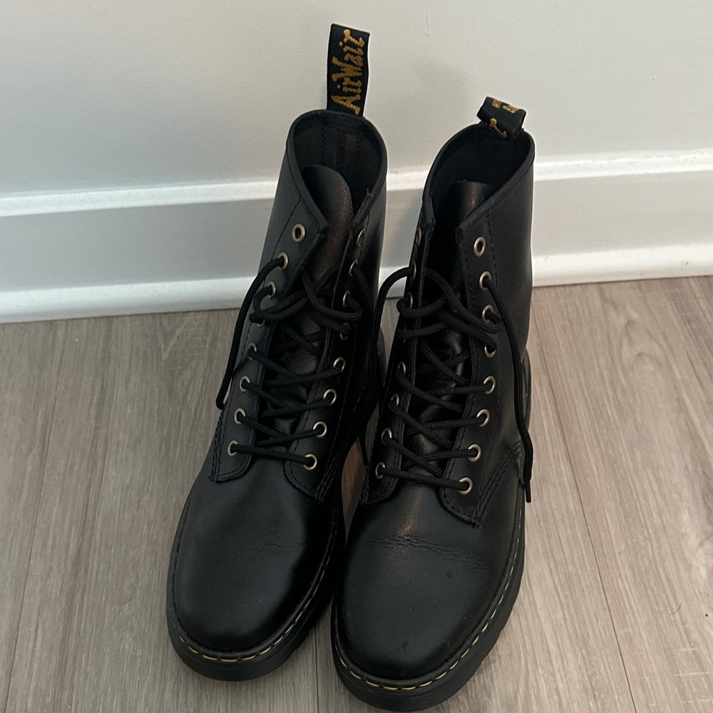Dr. Martens Black Lace-Up Boots with Yellow Stitching